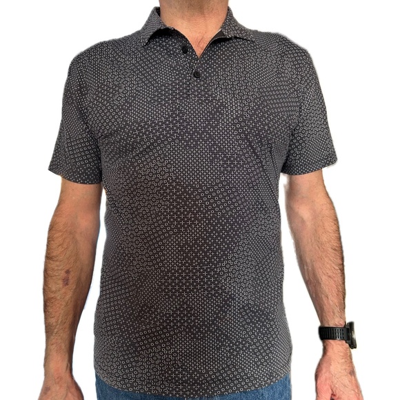 Lululemon Evolution Short Sleeve Polo Shirt - M - Black with White Pattern - Picture 1 of 4